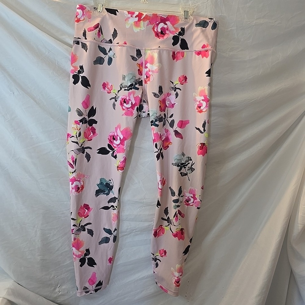Athleta Elation 7/8 Tight Painted Flower Orchid Pink Athletic Yoga Legging XLT‎